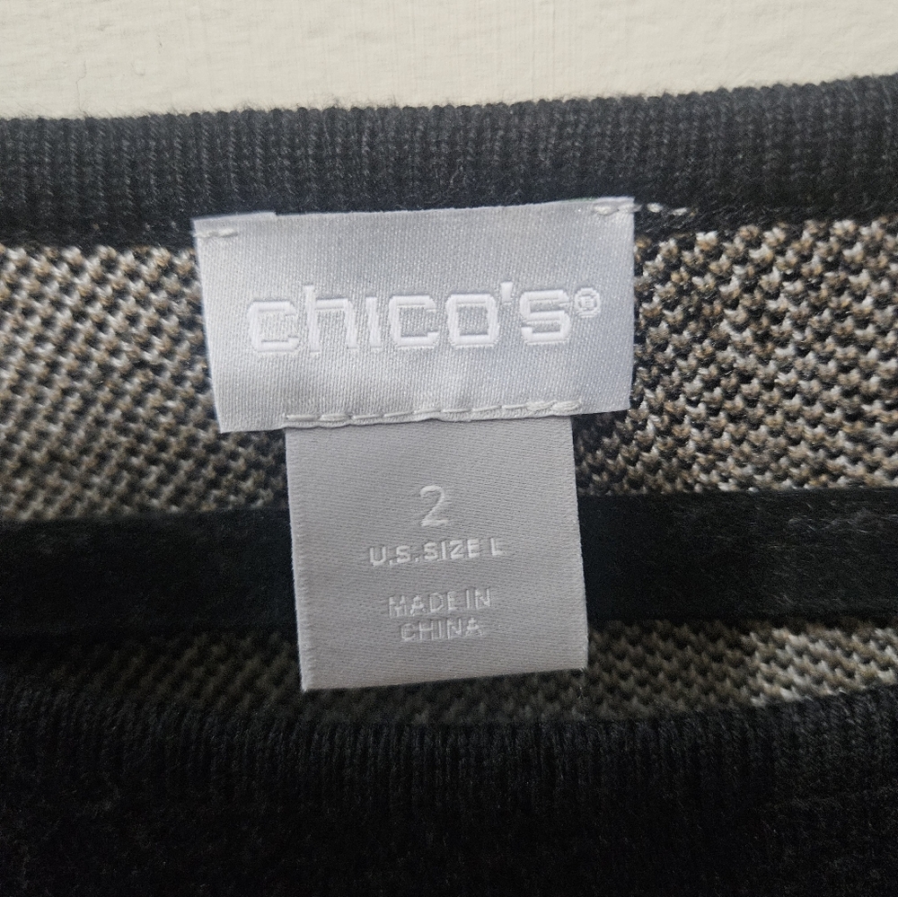 Chico's Animal Print Stripe Soft Stretch Office Casual Sweater Size 2/Large - Picture 12 of 14